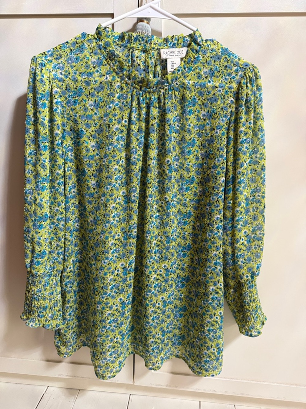 Rachel Zoe Blue and Yellow Floral Long-Sleeve Blouse